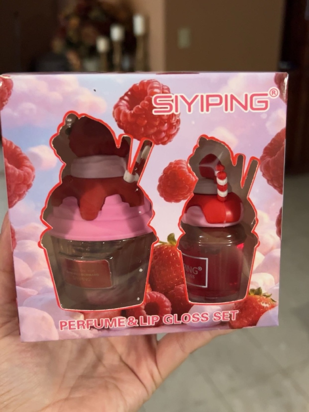 Pink & Red Perfume and Lip Gloss Set